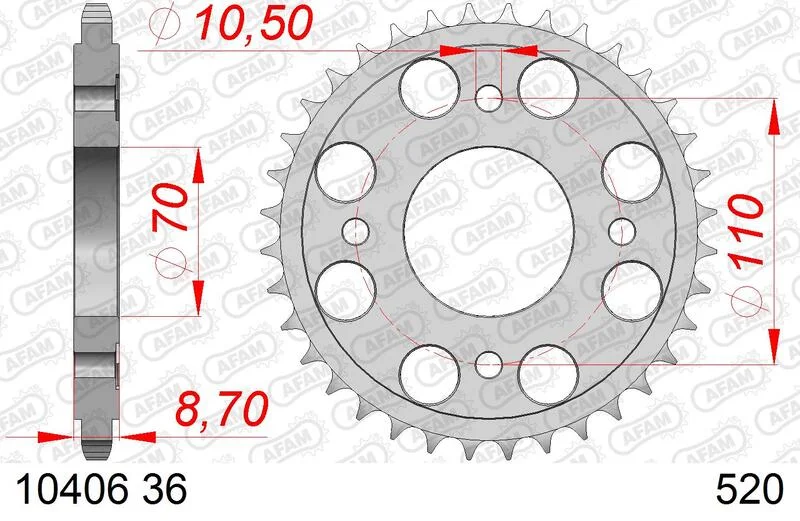 Corona AFAM acero estándar 10406 - Paso 520
