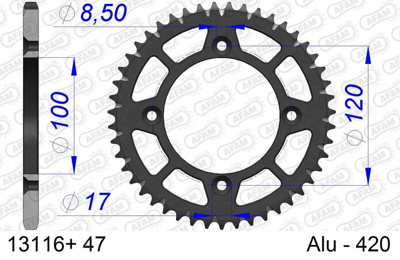 Corona AFAM aluminio ultraligera anodizada 13116 - Paso 420