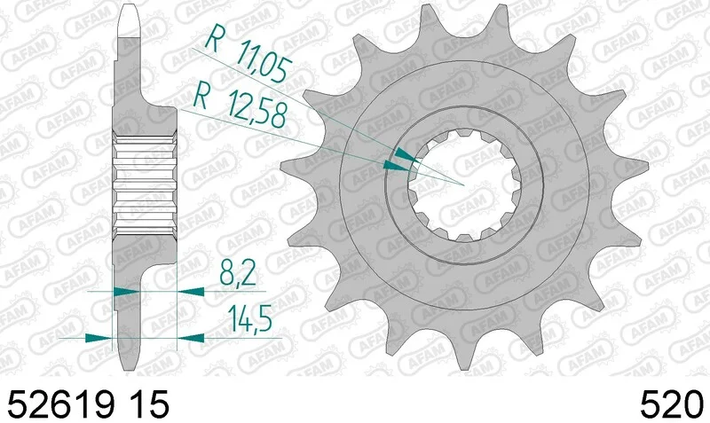Piñón AFAM acero estándar 52619 - Paso 520