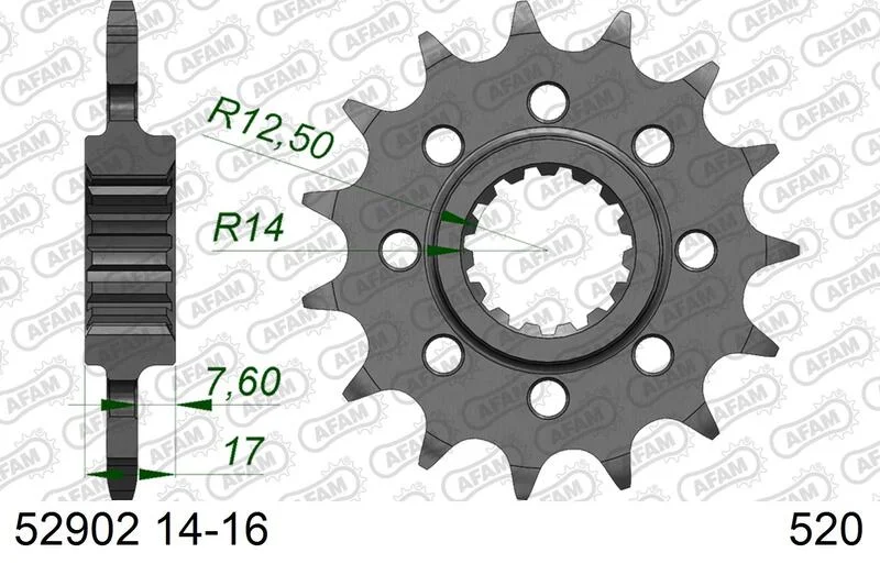 Piñón AFAM acero estándar 52902 - Paso 520