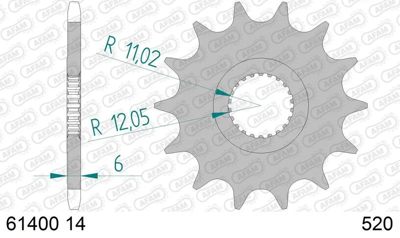 Piñón AFAM acero estándar 61400 - Paso 520