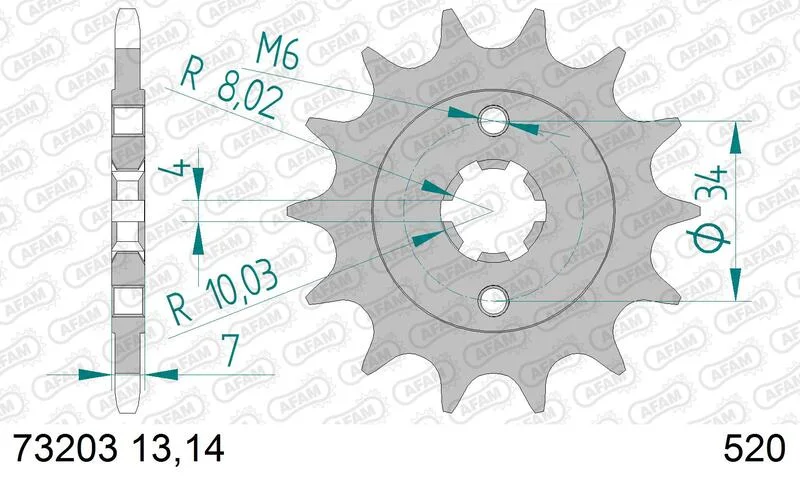 Piñón AFAM acero estándar 73203 - Paso 520