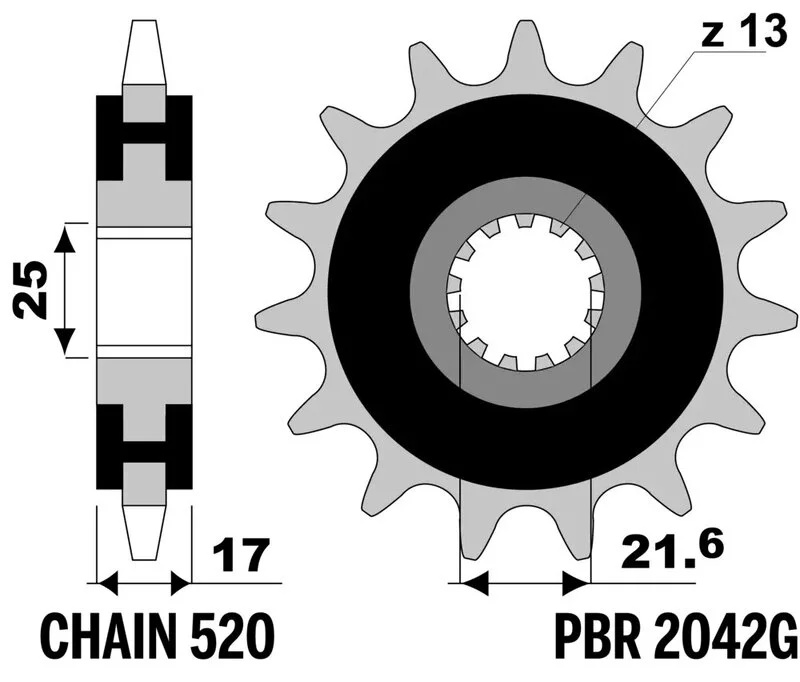 Piñón PBR acero con goma anti-ruido 2042 - 520