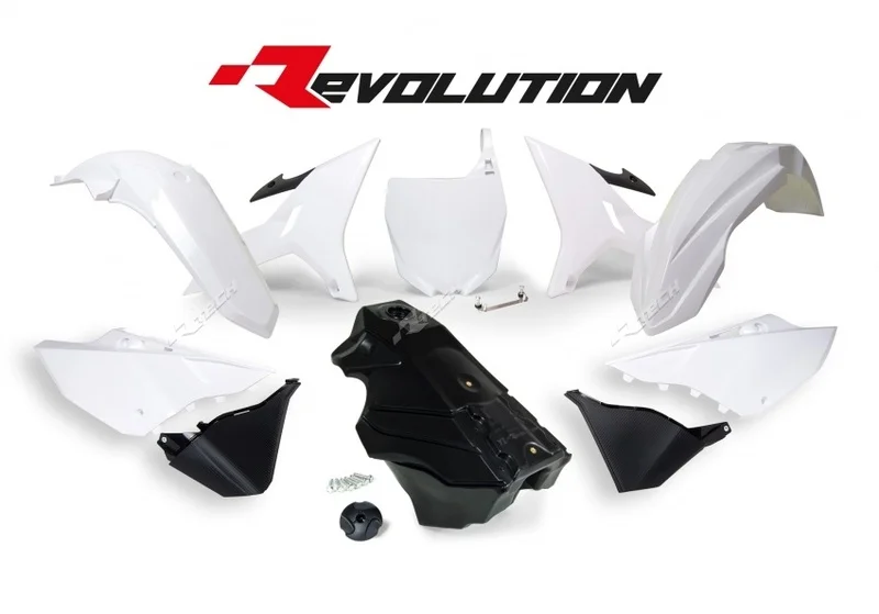 RACETECH Revolution Plastic Kit + Gas Tank Black/White Yamaha YZ125/250