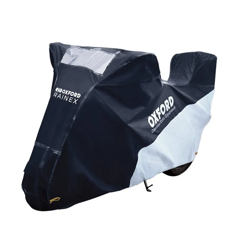 Funda de moto para exterior OXFORD Rainex - Moto / Scooter con baúl - Negro / Plata - S