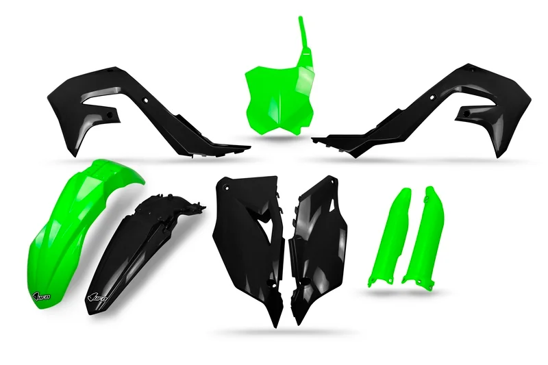 Kit de plástica UFO negro y verde flúor, Kawasaki KXF
