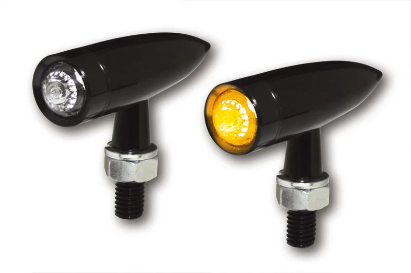 Intermitente LED HIGHSIDER pro Mono Bullet Long - homologado E - negro/traslúcido - par