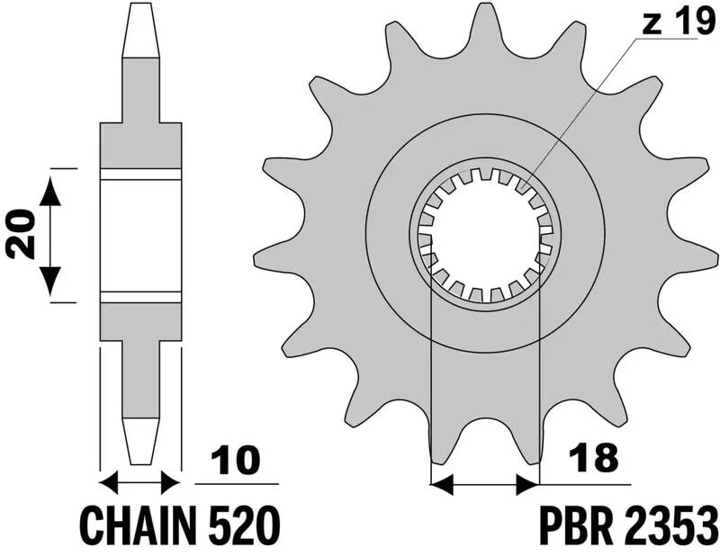 Piñón PBR acero estándar 2353 - Paso 520