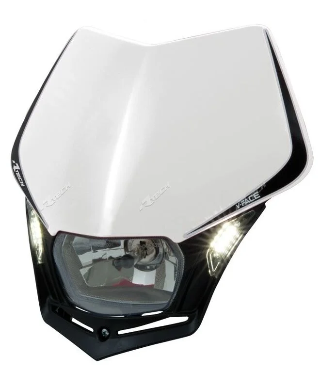 Careta con faro LED RACETECH V-Face - Negro / Blanco