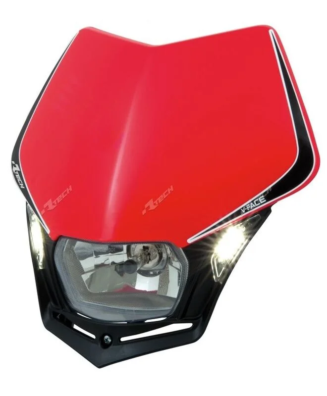 Careta con faro LED RACETECH V-Face - Negro / Rojo