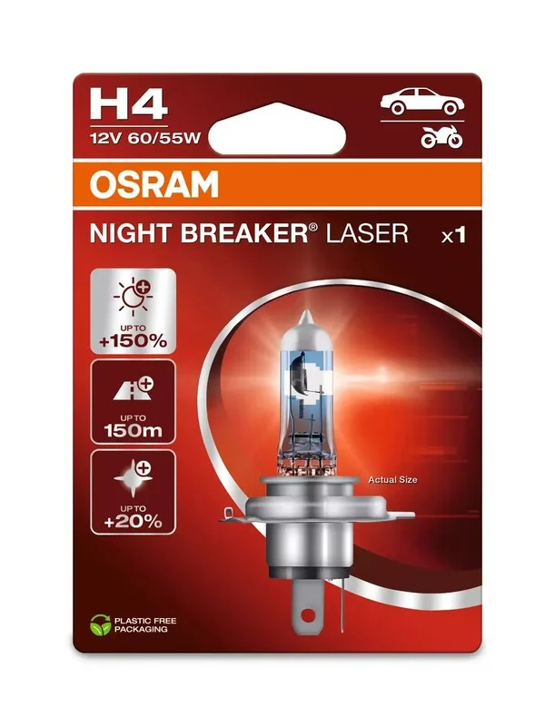 Lámpara OSRAM H4 Night Breaker Laser Light 12V 60 / 55W P43t-38 - 1 ud