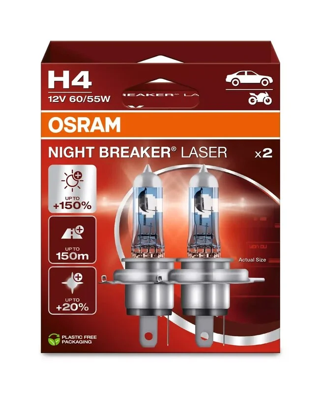 Lámpara OSRAM H4 Night Breaker Laser Light 12V 60 / 55W P43t-38 - 2 uds