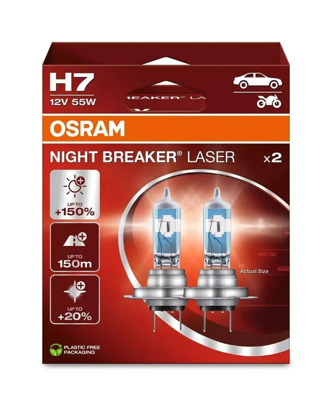Lámpara OSRAM H7 Night Breaker Laser Light 12V 55W PX26d - 2 uds