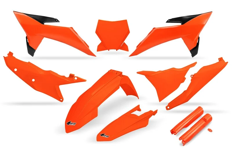 Kit de plástica UFO completo con protectores de horquilla - Naranja flúor
