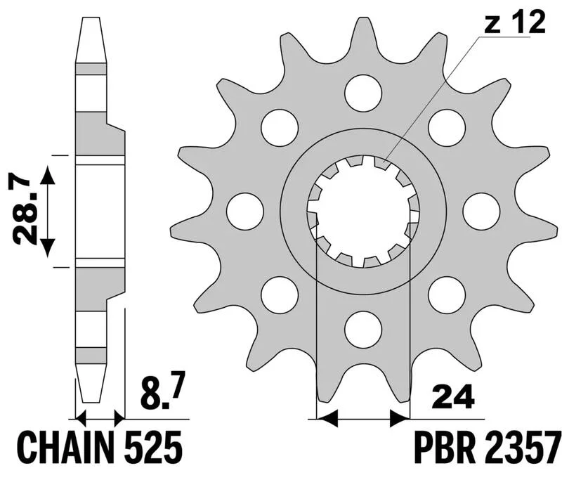 Piñón PBR acero estándar 2357 - Paso 525