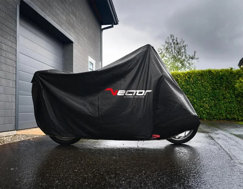 Funda de moto para exterior VECTOR Heavy Duty para Moto/Scooter con baúl y pantella grande - Negro - M