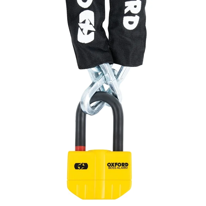 Candado con alarma OXFORD Boss Alarm 14mm x 12 mm + Cadena 1,2 m  - Certificado Sold Secure Gold / FG SBSC