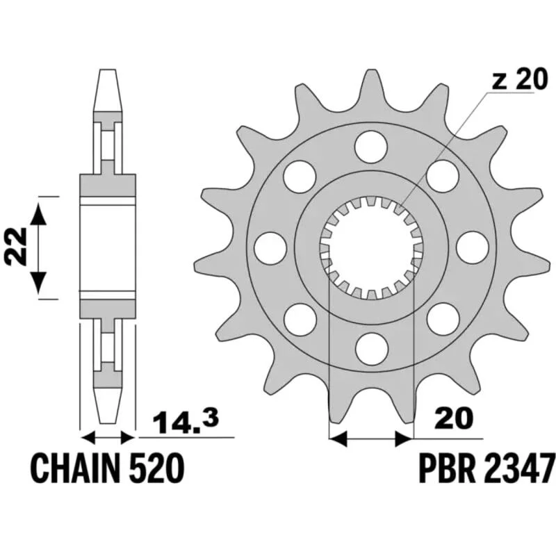 Piñón PBR acero estándar 2347 - 520