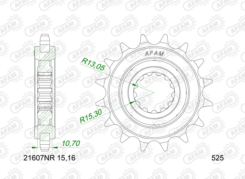 Piñón AFAM acero con goma anti-ruido 21607NR - 525