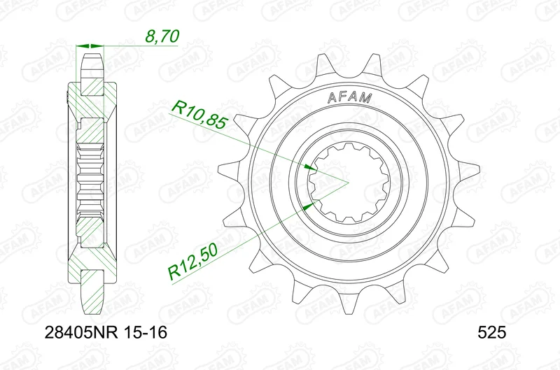 Piñón AFAM acero con goma anti-ruido 28405NR - 525