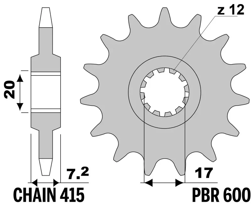 Piñón PBR acero estándar 600 - 415