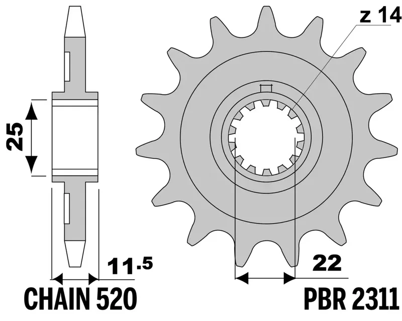 Piñón PBR acero estándar 2311 - 520