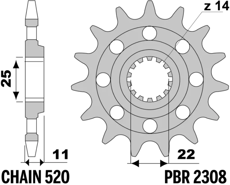 Piñón PBR acero estándar 2308 - Paso 520