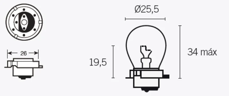 Lámpara V PARTS 6V 15W P26S - 10 uds