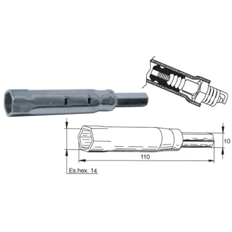 Llave de bujía con extractor de pipa de silicona hexágono 14 BUZZETTI
