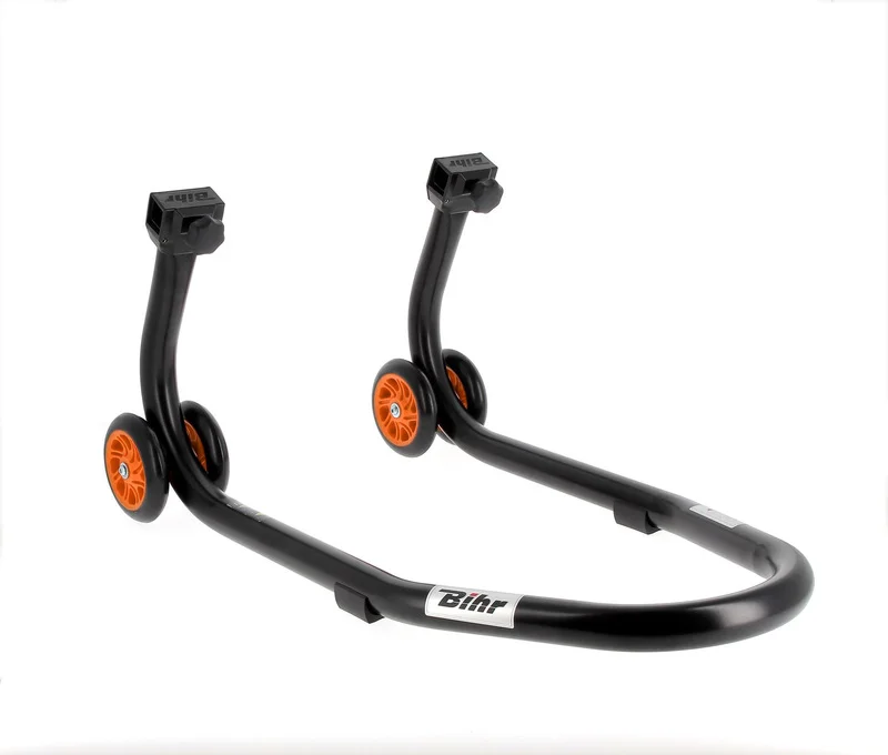 Caballete delantero BIHR Home Track color negro mate y ruedas naranjas