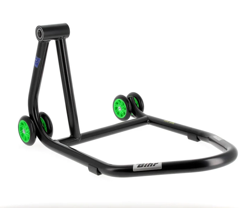 Caballete monobrazo izquierdo BIHR Home Track color negro mate y ruedas verdes