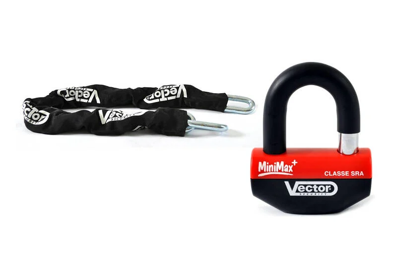 Kit antirrobo VECTOR Candado MiniMax+ Ø16mm + Cadena Ø13mm / 1,1m - Certificado SRA / ART