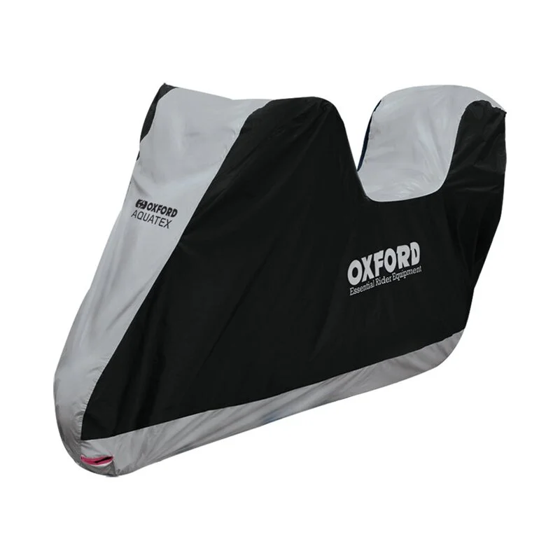 Funda de moto para exterior OXFORD Aquatex - Moto / Scooter con baúl - Negro / Plata - M
