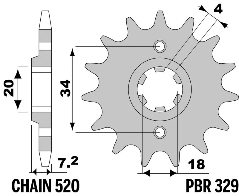 Piñón PBR acero estándar 329 - 520