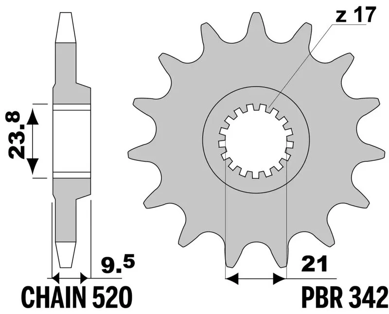 Piñón PBR acero estándar 342 - 520