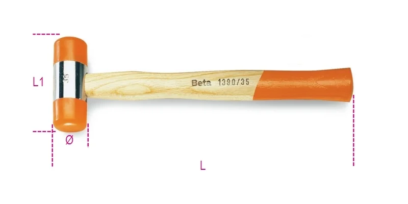 Mazo BETA de cabezas intercambiables de plástico, mango de madera, talla 35