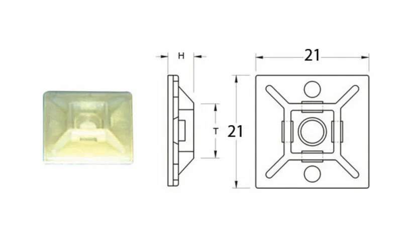 Base adhesiva para bridas de nylon BIHR blanco 21 x 21mm