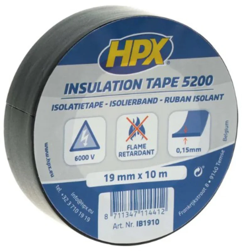 Cinta adhesiva aislante HPX 5200 (19mm x 10m - Negro mate