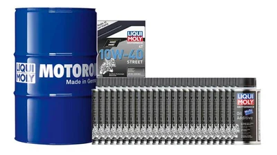 Pack LIQUI MOLY - Aceite de motor HC Sintético 10W-40 (1x Bidón 205L) + Aditivo antifricciones MoS2 (24x Bote 125ml)